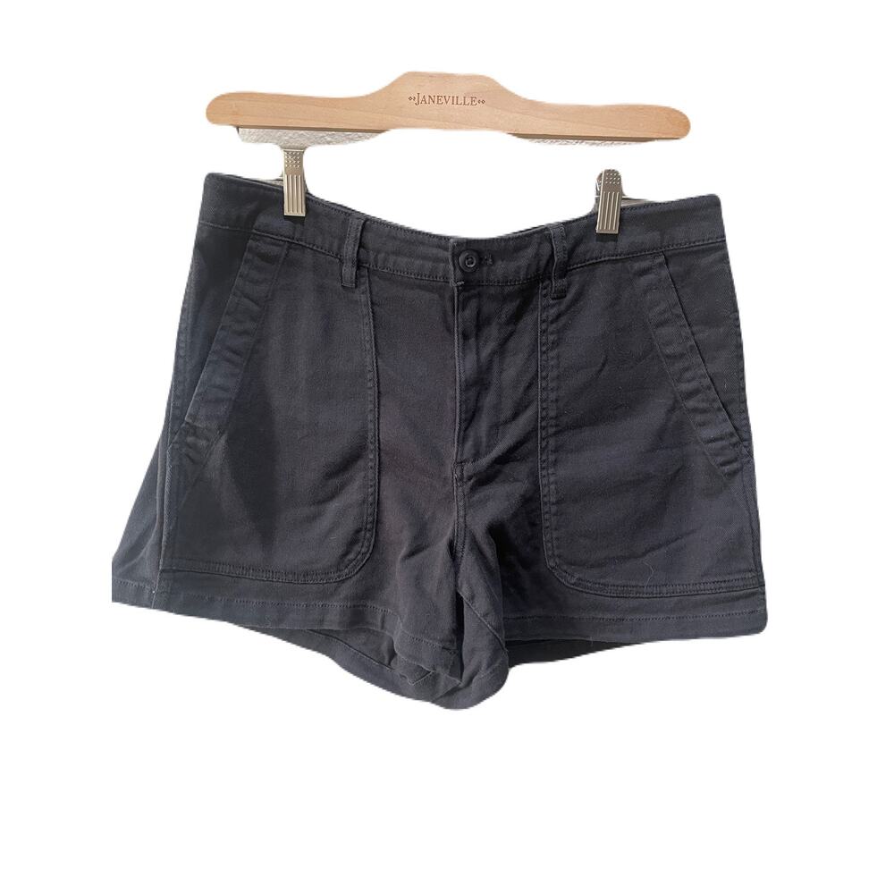 Quince Organic Cotton Twill Utility High Waist Womens Shorts Black Size 10